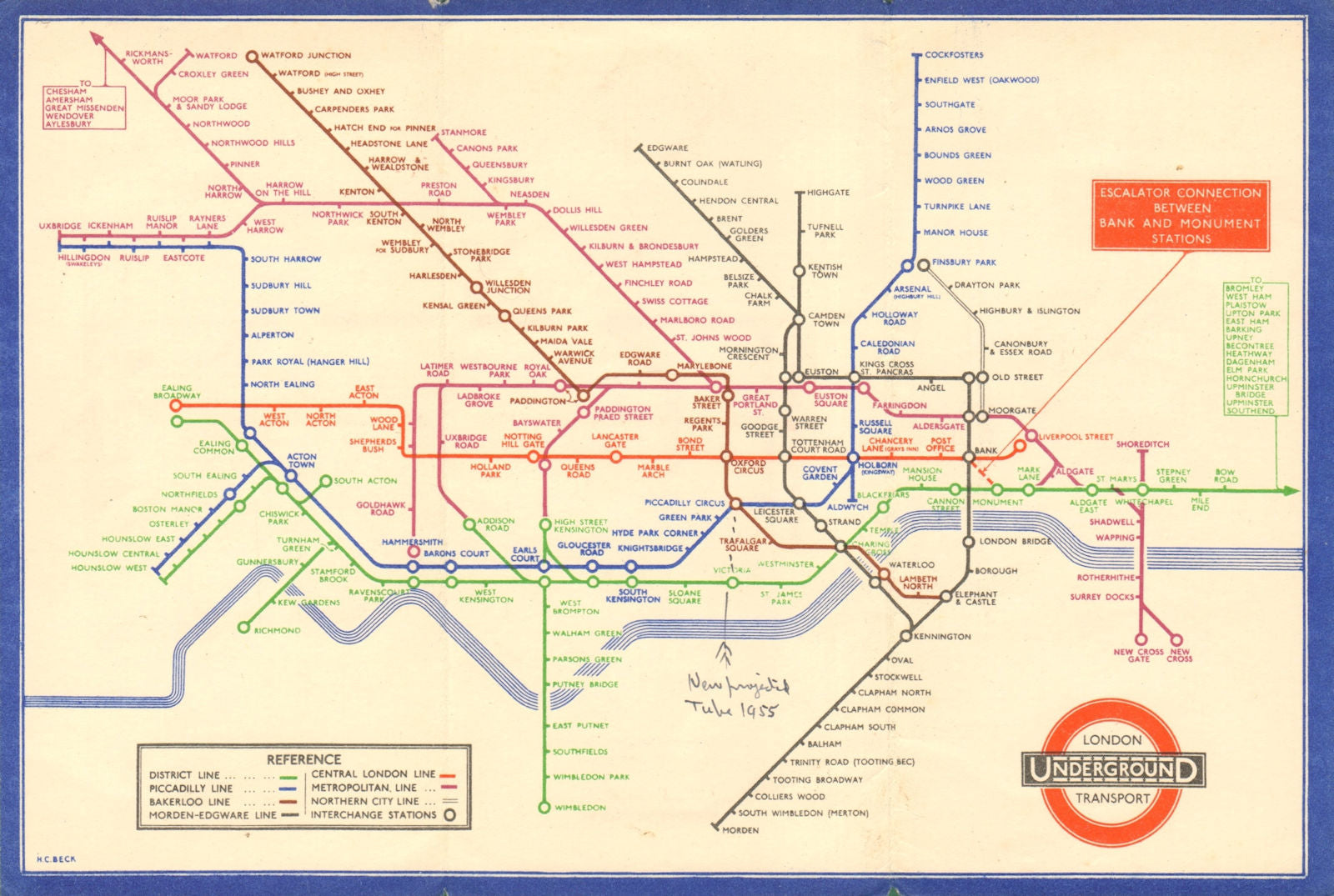 LONDON UNDERGROUND tube map plan diagram. Middle Circle. HARRY BECK #2 1935